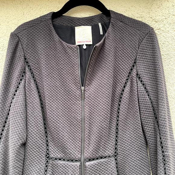 Rebecca Taylor Charcoal Black Peplum Jacket 6 Perforated Ladder Trim - Picture 2 of 8